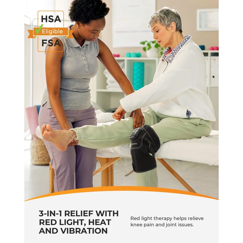 CooCoCo Red Light Therapy Knee Massager with Heat, 660nm &