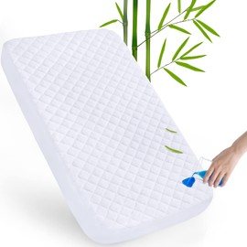 Biloban Biloban Bamboo Viscosed Waterproof Crib Mattress Protector, Crib Mattress Protector Waterproof (52"x 28"), Quilted Crib Mattress Pad Cover, Soft and Breathable with 9 Inches Deep Skirt, White