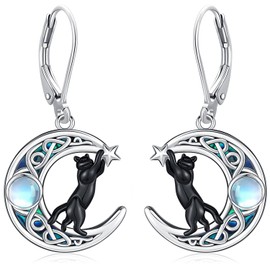 Cat Earrings Sterling Silver Cat Dangle Earrings for Cat Lovers Cat Jewelry Cat People Gifts for Women Birthday Christmas Gift Jewelry