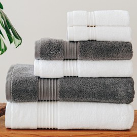 Milara Turkish Bath Towels Set of 6| 2 Bath Towels, 2 Hand Towels & 2 White Wash Cloths with Elegant White & Anthracite (Dark Gray) Colors | 700 GSM Premium Quality Cotton Ultra-Soft & Absorbent