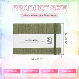 PATIKIL 5.5x3.5" Watercolor Sketchbook, 2Pcs 24 Sheet 300GSM/203lb Watercolor Paper Sketchbooks Acid Free Watercolor Journal Hardcover Artists Paper Pads for Painting, Dark Green