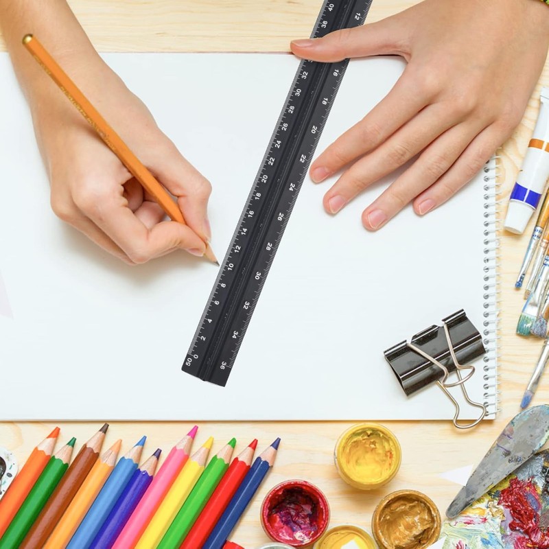 Engineer Scale Ruler, Imperial Measurements 12'', Laser-Etched Aluminum Architect Triangular