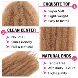 RuiYok 30 Inch Marley Twist Braiding Hair 8 Packs Blonde Marley Hair Crochet Braids Pre-Separated Afro Kinky Twist Crochet Hair for Black Women Long Braiding Hair Extensions (8 Packs,27#)