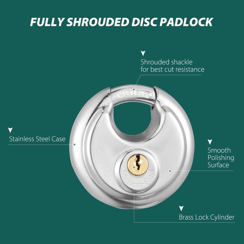 Guliffen Keyed Alike Discus Padlocks,Stainless Steel Disc Padlock with Same