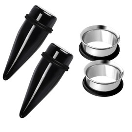 Awinrel 2 Pairs Black Acrylic Ear Tapers and 316L Stainless Steel Tunnels Plugs Gauges Ear Stretching Kit, Acrylic, no gemstone