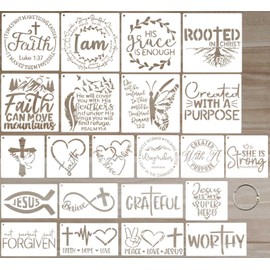 Gzfwthl 22pcs Christian Stencils for Painting Crafts Reusable Motivational Bible Verse Cross Stencil Drawing Religious Template for Wood Sign Fabric Canvas DIY Farmhouse Home Office Decor