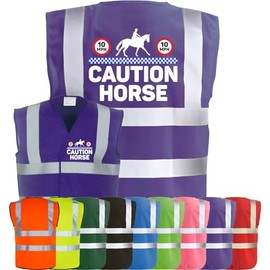 Corporate Togs Equine Hi-Vis CAUTION HORSE - Horse Equestrian Rider Safety Vest Tabard, Hi-Visibility Safety Vest with 2 Band & Brace Reflective Strips | Protective Safety Wear