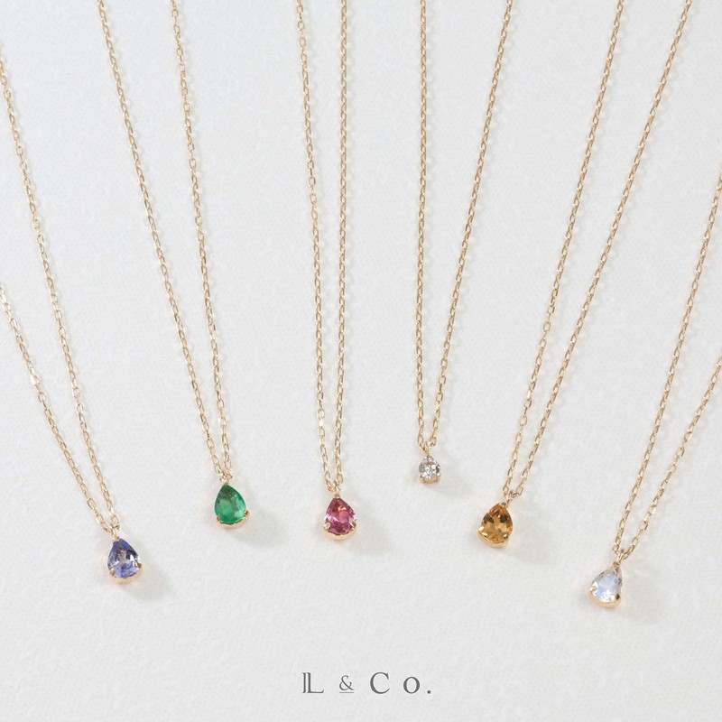 L&Co K10 Zizuku Drop Pendant Necklace Birthstone, Yellow Gold, july
