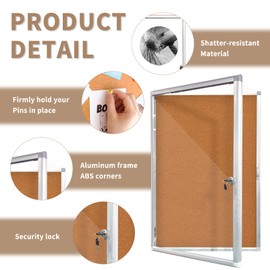 OUOFS Outdoor Enclosed Bulletin Board Weatherproof, 36"x24" Lockable Cork Noticeboard with Locking Door, Wall-Mounted Display Case for School, Office - Secure & Durable Design