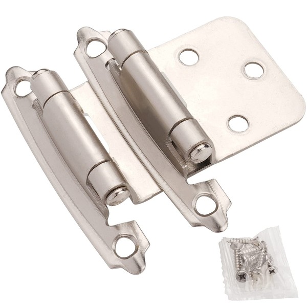DecoBasics Cabinet Hinges Brushed Nickel for Kitchen Cabinets Doors (30 Pair -60 Pcs) -1/2" Overlay (Variable) -Self Closing Kitchen Cabinet Hinges Flush Mount w/Silicon Bumpers & Hardware Screws