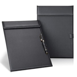 2 Pack Black Clipboard, Leather A4 Letter Size Clipboards with Pen Holder for Nurses, Classroom, Smooth Writing Bulk Clip Boards with Low Magnetic Profile Clip for Kids Office Drawing 9" x 12.5"