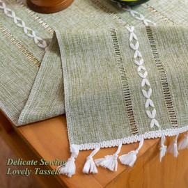 TheoZemica Bedside Tablecloth for Nightstand Tassel Table Covers Scarf End Tables Cloth Rectangle Dust Cover for Bed Side Table TV Microwave Washing Machine Refrigerator, 15.7×35.4 Inch Green