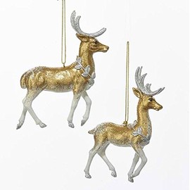 Kurt Adler Gold and Silver Glittered Reindeer Ornament - 2 Assorted