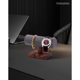 TINGSING Walnut Bracelet Holder Organizer T-Bar Bracelet Display Stand for Vendors Velvet Bangle Organizer Watch Holder for Women, Bangle Holder Bracelet Rack for Home Use orJewelry Business, Grey