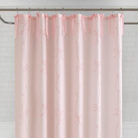 Luxape Bow Shower Curtain, Coquette Handcrafted Bow Tie Bath Curtain for Master Bathroom, Ruched Microfiber Bathroom Curtain with 12 Buttonholes, 72" W x 72" H (Elegant Pink)