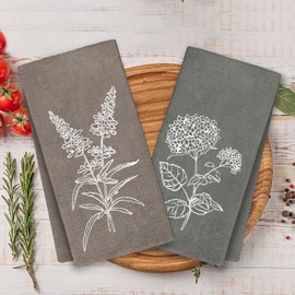 Yjeslw Vintage Boho Floral Kitchen Towels, Retro Cottagecore Floral Hand Dish Towels Decor, Neutral Boho Botanical Tea Towel for Kitchen Bathroom Decorative, 16x24 Inch Set of 4