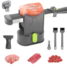 Fresh meat slicer Thickness adjustable 2 or 4 mm 17 blades can cut 18 slices of meat Manual meat slicer Beef Pork Lamb slicer for home cooking BBQ hotpot Quick slicing shredding dicing (gray)