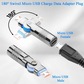 QIANRENON 180° Swivel Micro USB Charging Data Adapter Plug Micro USB Male to Female Rotatable Right Angle Connector Micro to Micro Rotating Extender, 5V 3A 480Mpbs Metal Shell LED Light, 2Pcs