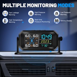 Avutrel Tire Pressure Monitoring System Solar TPMS with 4 External Sensors Real-Time LCD Display Solar and USB Charging 6 Alarm Modes RV Tire Pressure Monitoring System for Car RV SUV MPV and Sedans