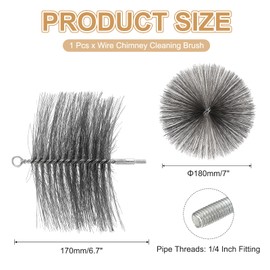 PATIKIL 7" Wire Chimney Cleaning Brush, Steel Round Chimney Sweep Brush with 1/4 NPT Fitting for Cleaning Fireplace Burning Stove Tent Dryer Pipes, Silver