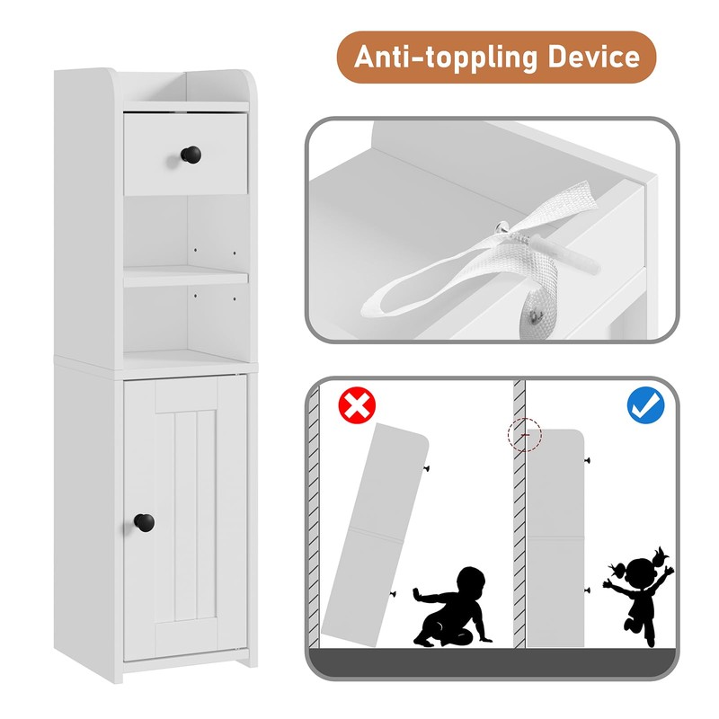 Lomojo Small Bathroom Storage Cabinet with Drawer,7.75L*7.75D*29.6H (White)