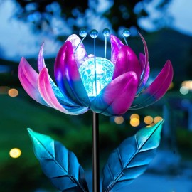 AIINY Solar Purple Metal Flower Wind Spinners, Colorful Spinning Windmill Lotus Yar...