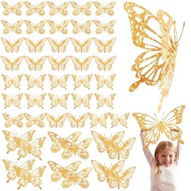 Yeaqee 24 Pcs Large Butterfly Party Decoration 3D Butterflies Wall Decor Set 2 Sizes 3 Styles Large Stickers for Birthday Baby Shower Nursery Bedroom Wedding Decor Cutouts(Glitter Gold)
