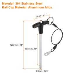 sourcing map 2Pcs T Handle Lock Pins, 6mm x 80mm Usage Length Stainless Steel Push-Button Quick Release Pin