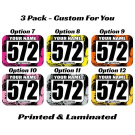 MxNumbers- MX & ATV Number Plate Decals | Custom with your Name, Number, Size & Colors ( Set of 3 Graphics) 12 Different Color Designs | Splash O'Color Design