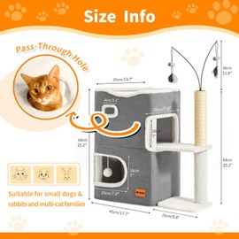 Nxwjoy Cat House Beds for Indoor Cats Adults Bed Tower with Scratching Post and Hideaway Cat Condo Cave and Cat Toys for Multi Pets Kitten Large Cats Grey