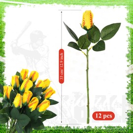 Suhine 12 Pcs Softball Rose Bulk Artificial Baseball Gifts Flower Decor for Graduation Wedding Party Sports Theme Bouquet Gift for Girl Coach Team Player Fan