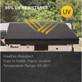 AWNLUX RV Awning Fabric Replacement Waterproof Vinyl Shade Screen for Awnings Camping Universal Fit Fabric Sun Shade UV Sun Blocker Canopy RV Awning Shade Shelter Gray Fade-13' (Fabric 12'2")
