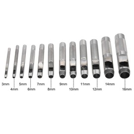 uxcell 12Pcs Round Steel Hollow Punch Set 3mm to 16mm Leather Craft Hollow Hole Punch Tools for Leather, Watch Band, Gasket Belt, Shoe, Fabric, Canvas Clothe