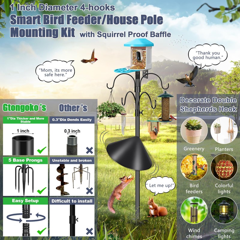 Gtongoko Smart Bird Feeder Pole Squirrel Proof 1-Inch Dia 94