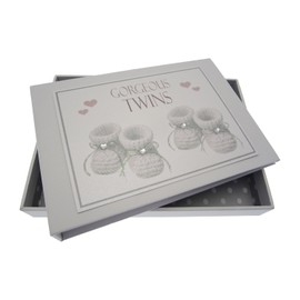 White Cotton Cards Gorgeous Twins, Mini Photo Album, Silver Booties