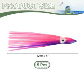 YELARXI Fishing Squid Skirts Soft Plastic Trolling Lures, 12cm/5 Inch Fit for Bass Trout Salmon Saltwater Fishing Bait (5Pcs, Pink Blue)