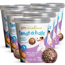 TREAT-A-BALLS Dog Training Treats - Healthy Low Calorie Dog Treat - Vegan Dog Snacks - Small Dogs Medium Dogs Large Dogs - Peanut Butter, Banana, Blueberry Coconut Coated - 108 Dog Balls Treats