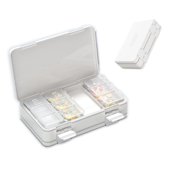 Tcdwla Pill Box 7 Days Large Compartments, Medication Box 7 Days, Pill Box 7 Days 3 Compartments, Pill Box 24 Compartments with Closure and Morning, Lunch and Night Reminder for Vitamins Pills (White)