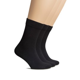 Hugh Ugoli Women's Thick Cotton Winter Crew Socks | Warm Comfort Boot Socks, Breathable & Comfortable, Non Binding Top, 3 Pairs, Black, Shoe Size: 6-9