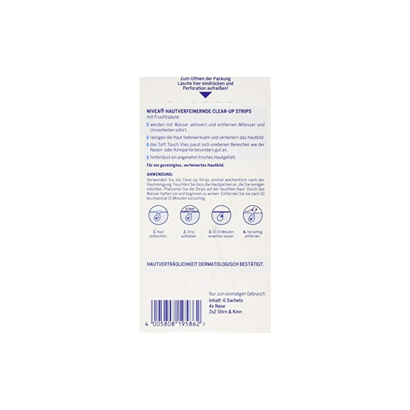 Nivea Visage Hautverfeinerndes Clear Up Strips, 6 unidades, limpieza, máscara