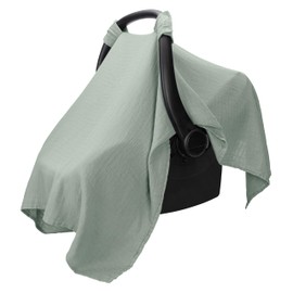 Comfy Cubs Baby Car Seat Cover - Soft, Breathable and Lightweight, 70% Rayon & 30% Muslin Cotton - Infant Car Seat Cover for Sun, Bug & Comfort Protection with Large Size Car Seat Canopy, Fern