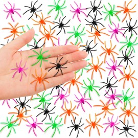 Lxzyu - 200 arañas de plástico para Halloween, arañas falsas pequeñas para juguetes de Halloween, decoraciones de Halloween, decoración de fiestas, 4 colores, arañas de plástico, juguete de broma para
