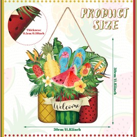 Shellwei Summer Door Sign 12 Inch Wooden Welcome Sign Front Door Decoration Wooden Hanger for Home Bathroom Indoor Outdoor Home Porch Holiday Hanging Decor(Summer)