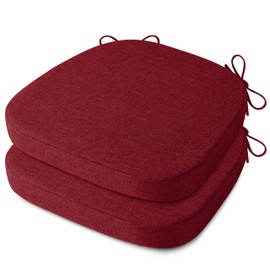 AddGrace Anti Slip Kitchen Chair Cushions D-Shape Dining Chair Pads Set of 2 High Density Foam Durable Kitchen Seat Cushions 16"X16"X2" Red