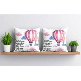 Hot Air Balloons and Follow your dreams they know the way Set of 2 Pack Cushion Covers Farmhouse Soft Short Plush Decorations Pillow Cover Case for Sofa Couch Cotton Linen 45 x 45 cm