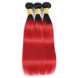 Red Straight Bundles Human Hair 1B/Red Human Hair Bundles 14 16 18 inch Ombre Two Tone Black and Fire Red Bundle Human Hair Double Weft Brazilian Human Hair Wet and Wavy Bundles Silky Soft