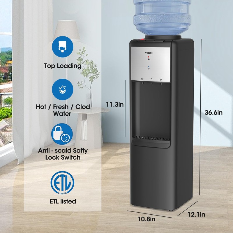 VECYS Hot and Cold Top Load Water Cooler Dispenser, 3