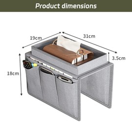 2 Pack Couch Arm Caddy, Armchair caddy with Tray, Sofa Armrest Organizer, Remote Control Holder with 5 Pockets for Cellphone Tablet Book Drinks
