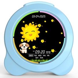 Kids Alarm Clock Sun & Moon LED Display with Day & Date OK to Wake Clock with Night Light for Kids Children's Sleep Trainer Gift for Boy and Girls (Blue)