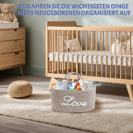 Wickeltasche Organizer,Baby Windel Caddy Korb,Tragbarer Aufbewahrungskorb für den Wickeltisch, Wickelkorb Organizer mit Wechselbaren Fächern & Griffen,Baumwollseilkorb für Babyparty Geschenke